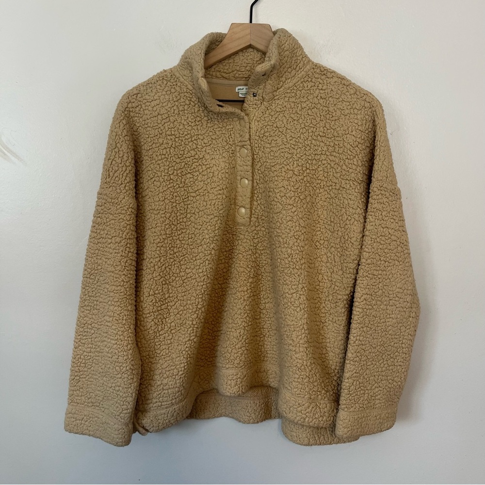ARIE Sherpa cropped quarter button crew neck
